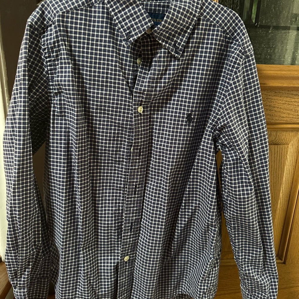 Ralph Lauren Blue and White Casual Button Down Shirt boys size 10/12